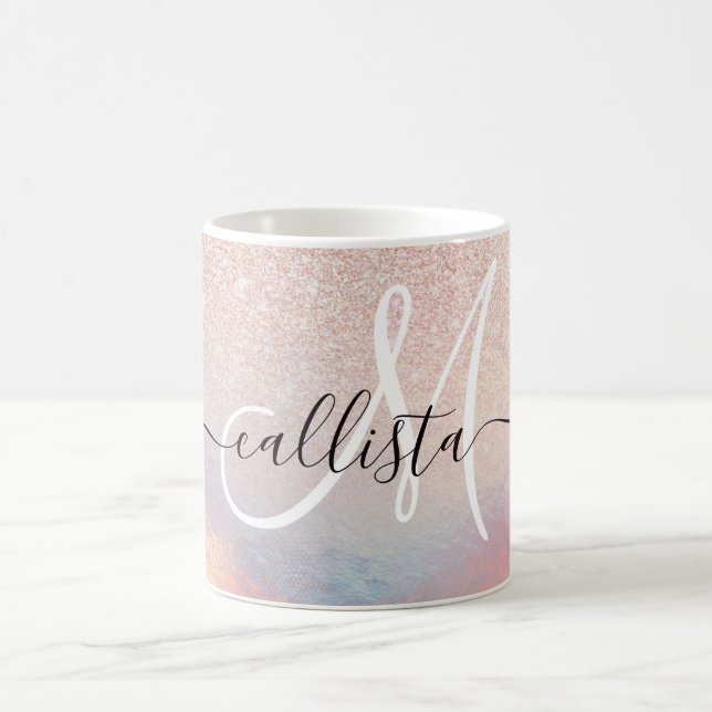 Rose Gold Glitzer Iridescent Holographic Gradient Kaffeetasse (Mittel)