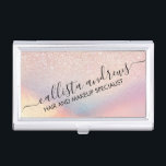 Rose Gold Glitzer Iridescent Holographic Gradient Visitenkarten Dose<br><div class="desc">Dieses elegante und schicke Design ist perfekt für das trendige und stilvolle Mädchen. Es zeigt Imitate gedruckte Rose Gold Glitzer mit rosa, pfirsichfarben, blau und lila irisierenden holografischen ombre Farbverlauf Design. Es ist modern, cool, einzigartig, glamourös und originell. ***WICHTIGE HINWEIS FÜR DESIGN: Für individuelle Designanfragen, wie z.B. passende Produktanfragen, Farbänderungen,...</div>