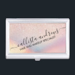 Rose Gold Glitzer Iridescent Holographic Gradient Visitenkarten Dose<br><div class="desc">Dieses elegante und schicke Design ist perfekt für das trendige und stilvolle Mädchen. Es zeigt Imitate gedruckte Rose Gold Glitzer mit rosa, pfirsichfarben, blau und lila irisierenden holografischen ombre Farbverlauf Design. Es ist modern, cool, einzigartig, glamourös und originell. ***WICHTIGE HINWEIS FÜR DESIGN: Für individuelle Designanfragen, wie z.B. passende Produktanfragen, Farbänderungen,...</div>