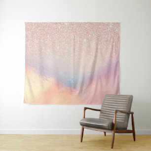 Rose Gold Glitzer Iridescent Holographic Gradient Wandteppich