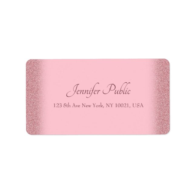 Rose Gold Glitzer Kalligrafie-Skriptnamensvorlage Adressaufkleber (Vorne)