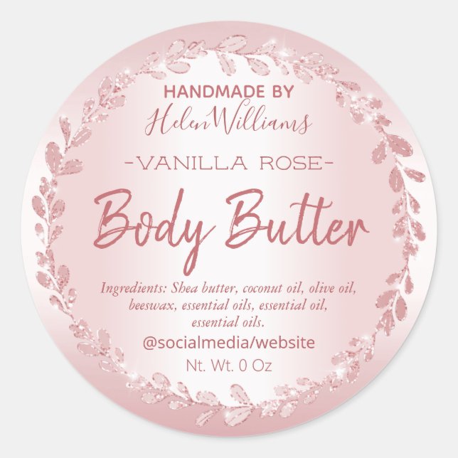 Rose Gold Glitzer Karosseriebriefe Runder Aufkleber (Vorderseite)