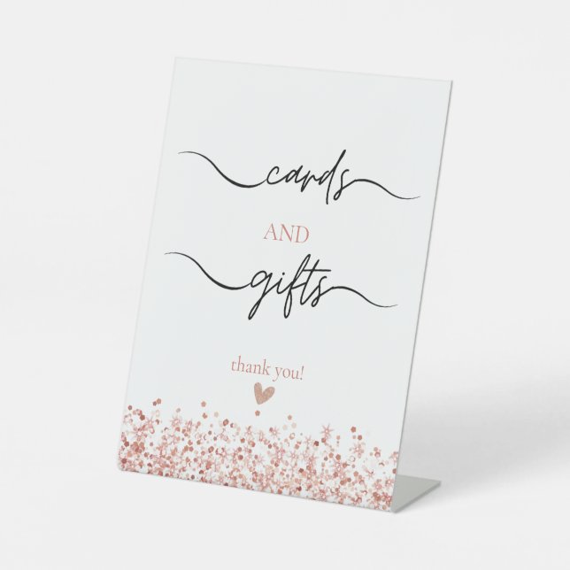 Rose Gold Glitzer Karten Geschenkzeichen Sockelschild (Vorderseite)