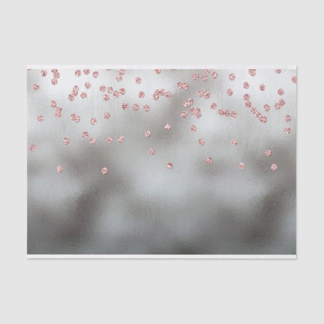 Rose Gold Glitzer Konfetti auf Silber Seidenpapier (Vorderseite)