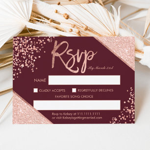 Rose Gold Glitzer Konfetti Bordeaux uAwg Hochzeit RSVP Karte