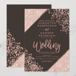 Rose Gold Glitzer Konfetti Braun Hochzeit Einladung