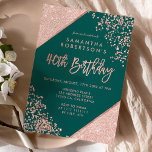 Rose Gold Glitzer Konfetti Green Budget 40. Einladung<br><div class="desc">Rose Gold Glitzer Konfetti Typografie auf anpassbaren grün und Imitate Rose goldene geometrische Streifen chic 40. Geburtstag ,  perfekt für elegantes,  luxuriöses Party,  erschwingliche Budget Geburtstagsparty. Kontaktieren Sie mich,  wenn Sie den 40. Geburtstag vor dem Kauf ändern möchten.</div>