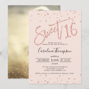 Rose Gold Glitzer Konfetti Rose Sweet 16 Foto Einladung