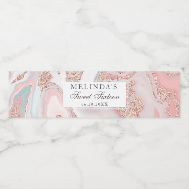 Rose Gold Glitzer Korallen rosa Marmor süß 16 (Einzelnes Label)