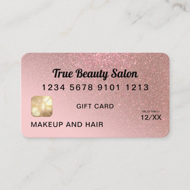 Rose Gold Glitzer Kreditkartenzertifikat Visitenkarte (Vorderseite)