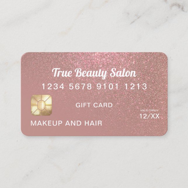Rose Gold Glitzer Kreditkartenzertifikat Visitenkarte (Vorderseite)