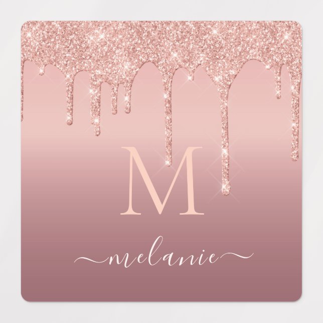 Rose Gold Glitzer Labels Personalisierter Name Let Etiketten (Design 1)