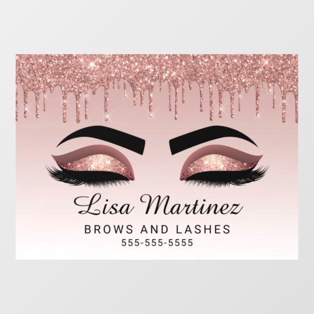 Rose Gold Glitzer Lash Brow Beauty Business Fensteraufkleber (Blatt)