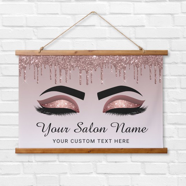 Rose Gold Glitzer Lash Brow Beauty Business Wandteppich Mit Holzrahmen (Von Creator hochgeladen)