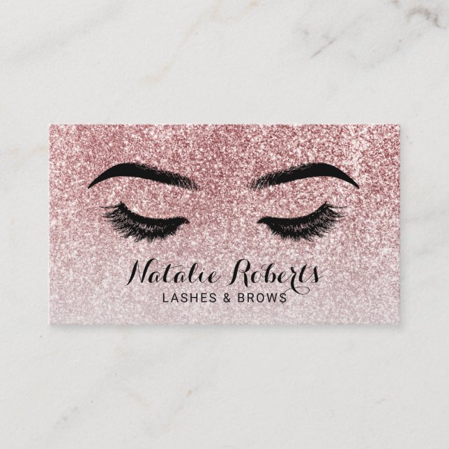 Rose Gold Glitzer Lashes Brows Makeup Artist Visitenkarte (Vorderseite)