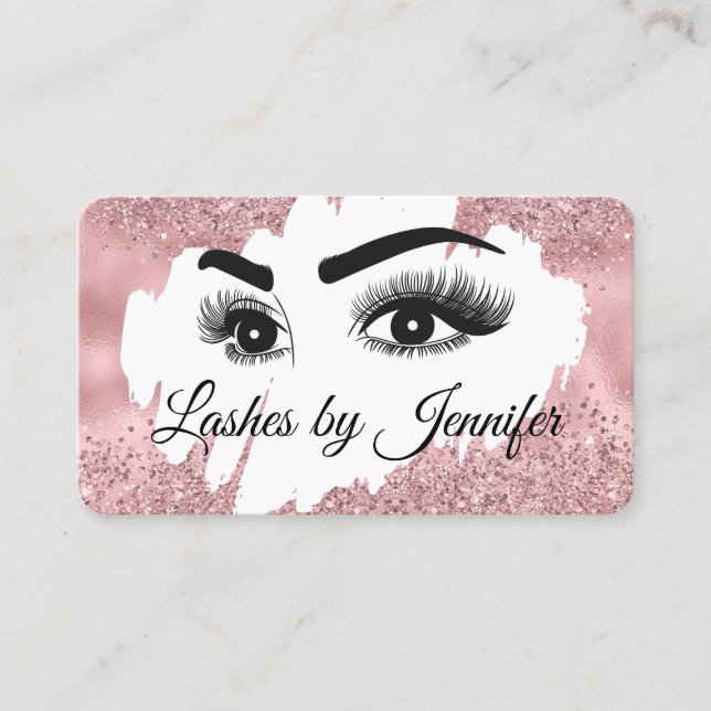 Rose Gold Glitzer Lashes Eyes and Brows Business Telefonnummerkarte (Vorderseite)