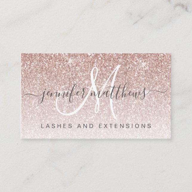 Rose Gold Glitzer Lashes Salon Visitenkarte (Vorderseite)