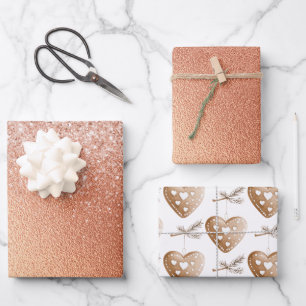 Rose Gold Glitzer Lebkuchen Herzstück Geburtstag Geschenkpapier Set