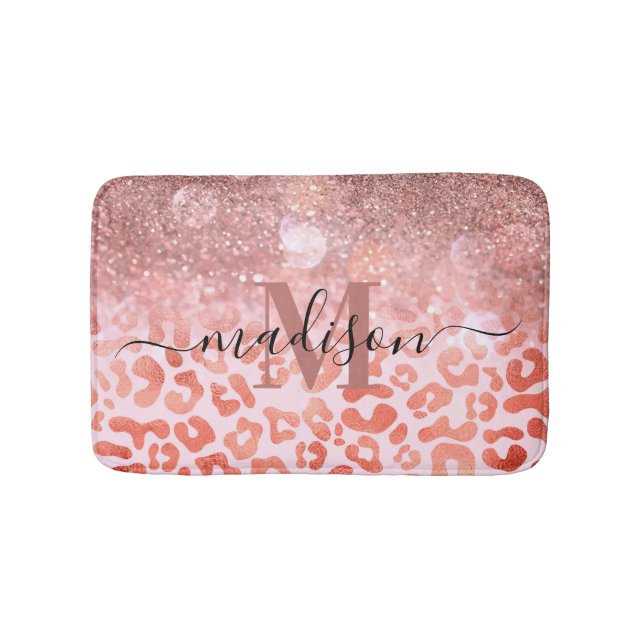 Rose Gold Glitzer Leopard Print Badematte (Vorderseite)