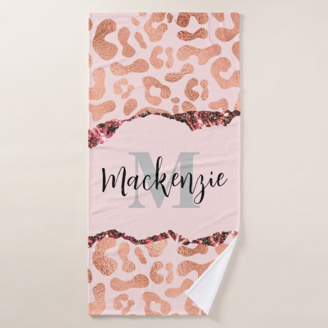 Rose Gold Glitzer Leopard Print Badhandtuch Set (Badehandtuch)