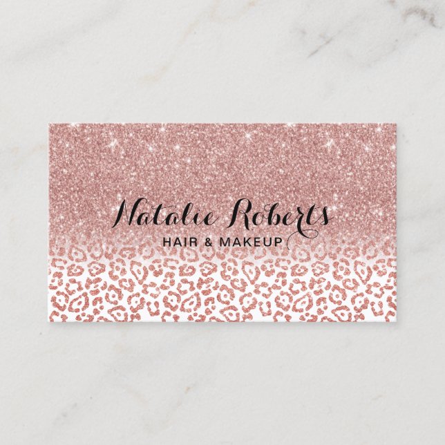 Rose Gold Glitzer Leopard Print Beauty Salon Visitenkarte (Vorderseite)