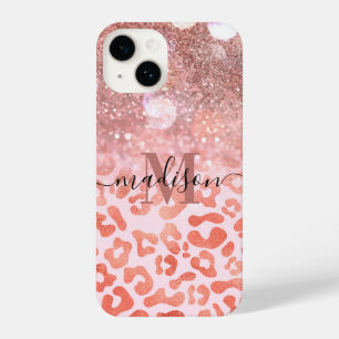 Rose Gold Glitzer Leopard Print iPhone 14 Hülle