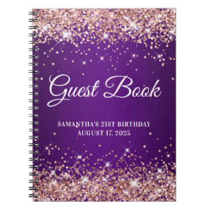 Rose Gold Glitzer Lila 21. Geburtstag Gästebuch Notizblock