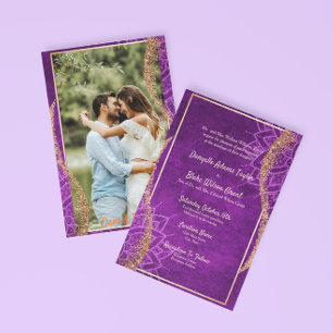 Rose Gold Glitzer Lila Mandala Foto Hochzeit Einladung