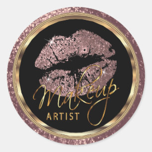 Rose Gold Glitzer Lippen auf dunkler Rose Glitzer Runder Aufkleber