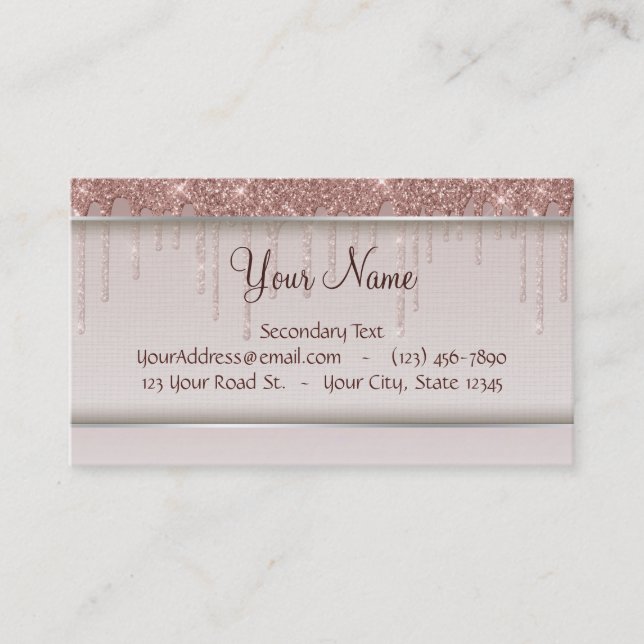 Rose Gold Glitzer Liquid Tropfen Visitenkarte (Vorderseite)