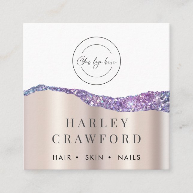 Rose Gold Glitzer Logo QR Quadratische Visitenkarte (Vorderseite)