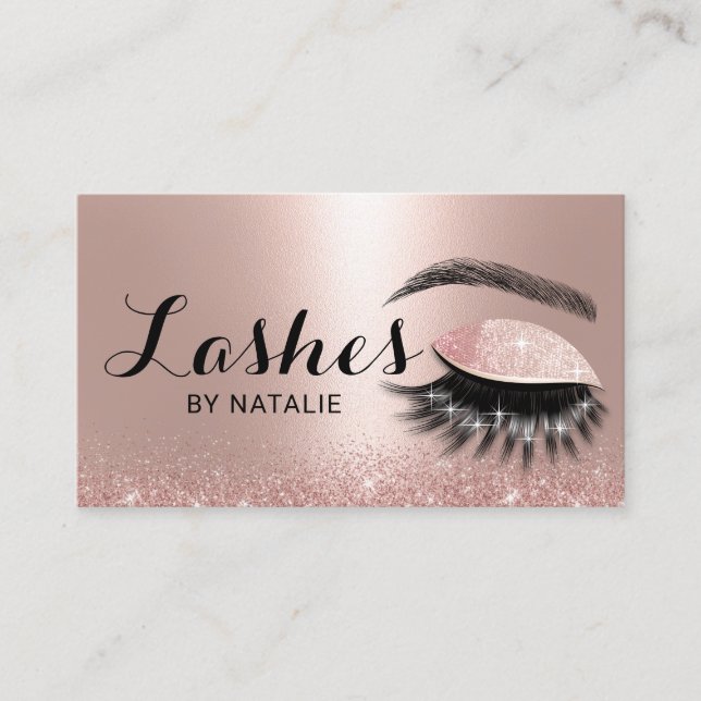 Rose Gold Glitzer Long Eyelash Makeup Künstler Visitenkarte (Vorderseite)