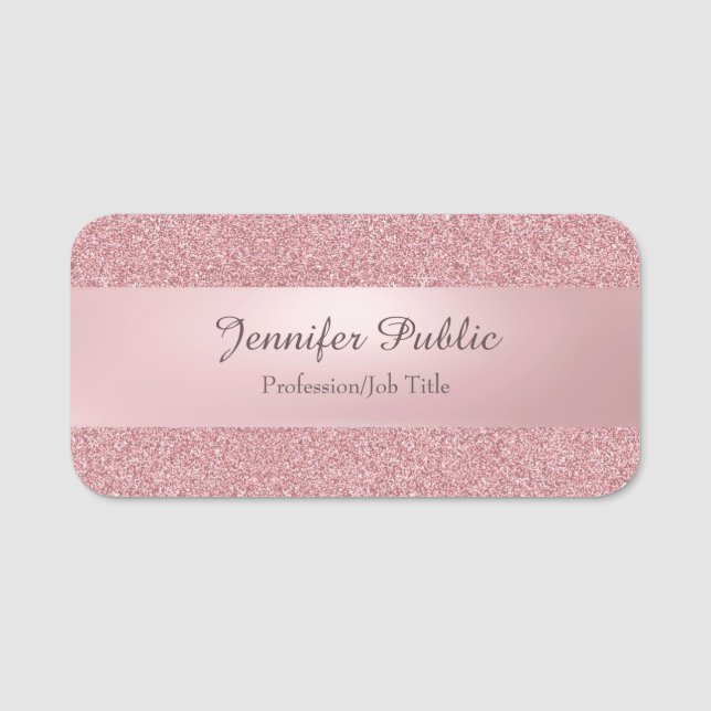 Rose Gold Glitzer Look Handschrift Text Modern Namensschild (Vorderseite)