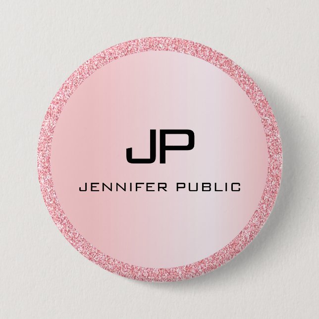 Rose Gold Glitzer Look Mit Monogramm Vorlage Button (Vorderseite)