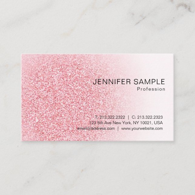 Rose Gold Glitzer Look Moderne Elegante Vorlage Visitenkarte (Vorderseite)
