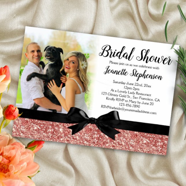 Rose Gold Glitzer-Look Ribbon Foto Brautparty Einladung (Von Creator hochgeladen)
