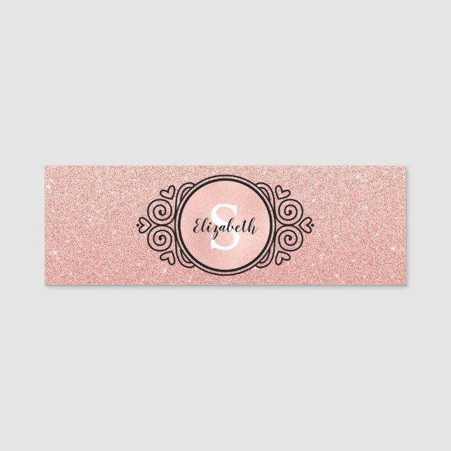 Rose Gold Glitzer Makeup Artist Friseur Salon Namensschild (Vorderseite)