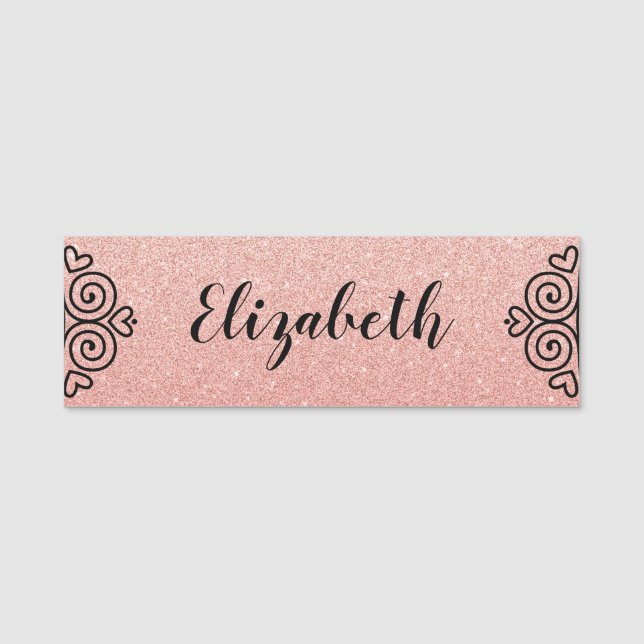 Rose Gold Glitzer Makeup Artist Salon Name T Namensschild (Vorderseite)