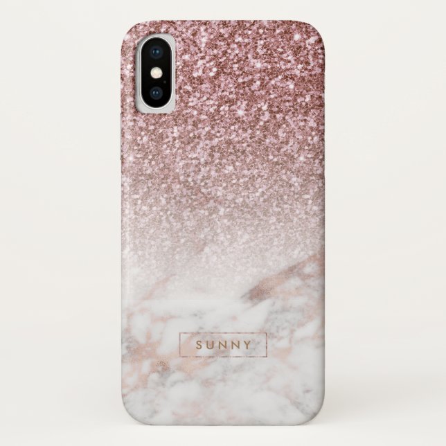 Rose-gold Glitzer & Marble Ombre Case-Mate iPhone Hülle (Rückseite)