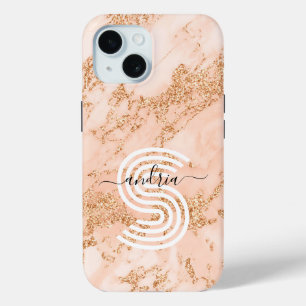 Rose Gold Glitzer Marble Personalize Name Monogram Case-Mate iPhone Hülle