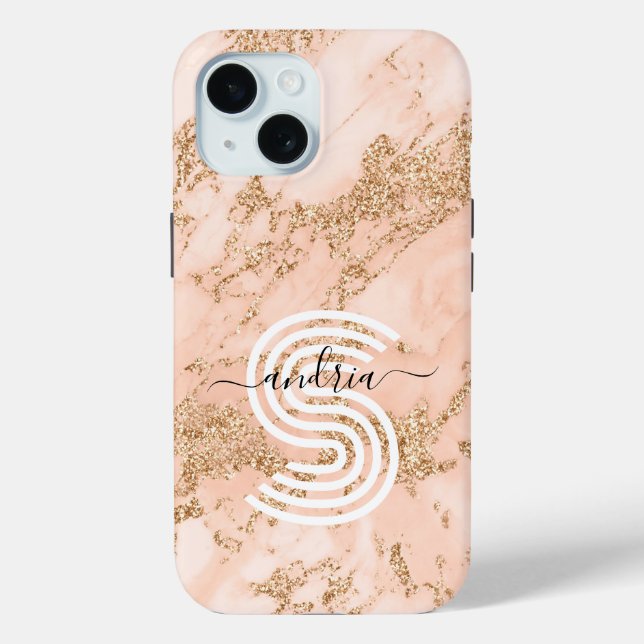 Rose Gold Glitzer Marble Personalize Name Monogram Case-Mate iPhone Hülle (Rückseite)