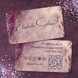Rose Gold Glitzer Marble Social Media & QR Code Visitenkarte