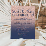 Rose Gold Glitzer Marineblau 30. Geburtstag Einladung<br><div class="desc">Ein modernes,  originelles und einfaches Imitat Rose Gold Glitzer ombre 30. Geburtstag Einladung auf einem vollständig anpassbaren marineblau blaue Hintergrund. Dreißig!</div>