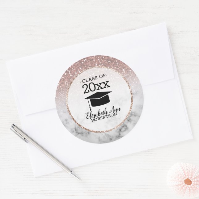 Rose Gold Glitzer/Marmor Abschluss Runder Aufkleber (Umschlag)