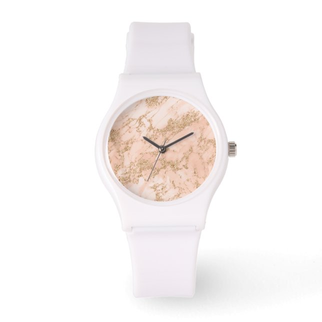 Rose Gold Glitzer Marmor abstrakt Armbanduhr (Vorderseite)