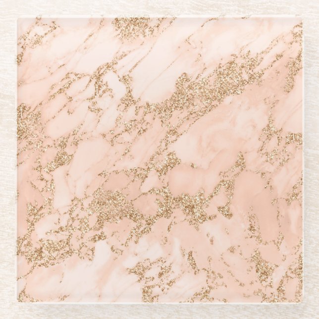 Rose Gold Glitzer Marmor abstrakt Glasuntersetzer (Vorderseite)