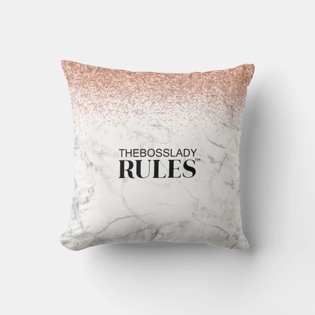 Rose Gold Glitzer Marmor Boss Lady Name Kissen (Vorderseite)