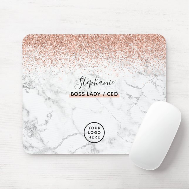 Rose Gold Glitzer Marmor Logo Ihr Name Boss Lady Mousepad (Mit Mouse)