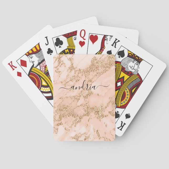Rose Gold Glitzer Marmor, Name des schwarzen Skrip Spielkarten (Rückseite)