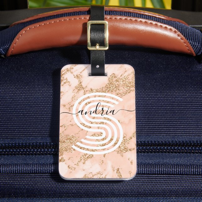 Rose Gold Glitzer Marmor, Skriptname für Monogramm Gepäckanhänger (Vorderseite Insitu 2)